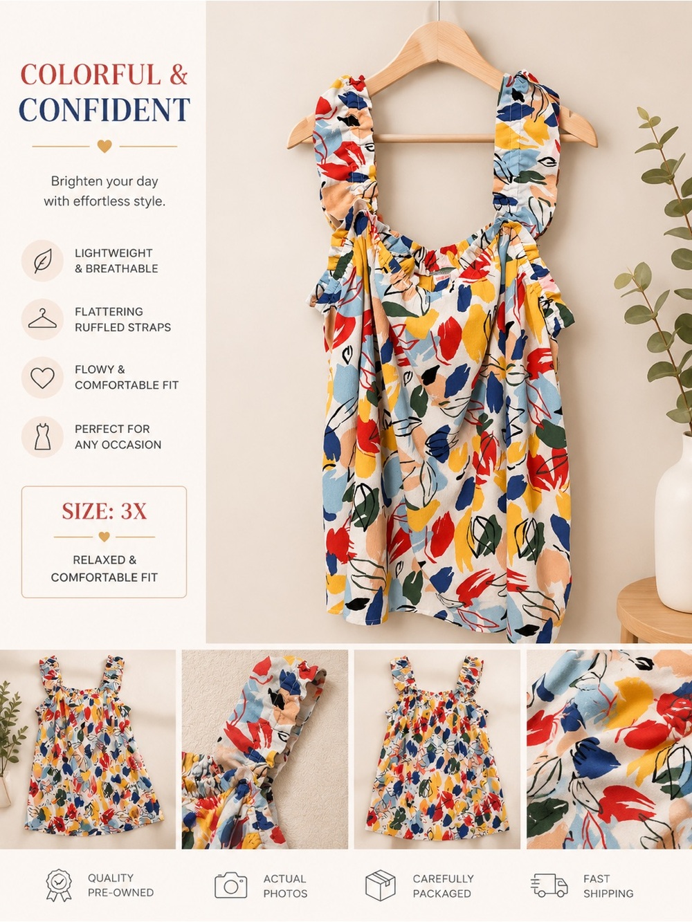 LuLaRoe Daisy Multicolor Floral Print Ruffle Strap Tank - NEW with no tags